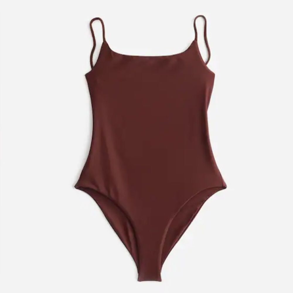 JADE SWIM Trophy One Piece Swimsuit Large Mocha Scoop Back High Cut Cheeky NWT